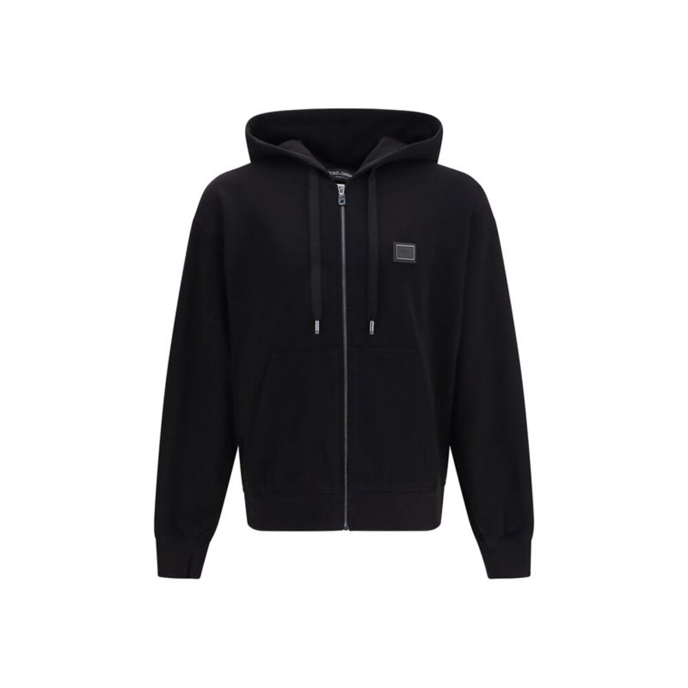 Dolce & Gabbana Men Cotton Hooded Sweatshirt With Dg Plaque